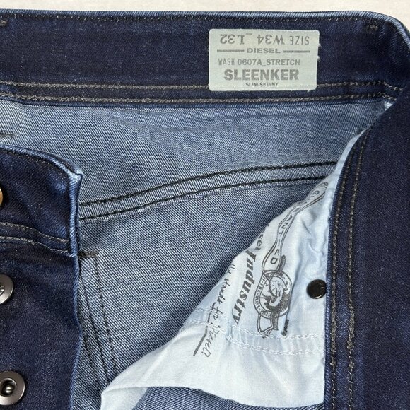 Diesel Sleenker Slim Skinny Jeans Men’s W34 L32 Dark Wash Stretch Denim 0607A - Picture 5 of 11